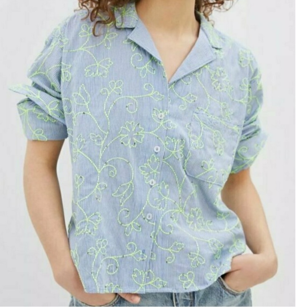 Anthropologie Top SIZE 10 Blue Maeve Clarissa High-Low Green Sequins